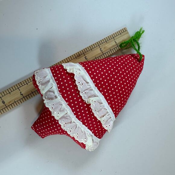 Vintage Handmade Christmas Ornament Red Polka Dot Eyelet Tree Soft Plush Stuffed - Picture 6 of 6